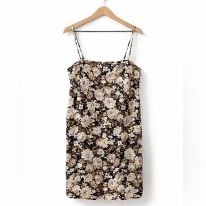 Abercrombie & Fitch Linen Blend Floral Slip Dress Brown Cream Spaghetti Strap LP